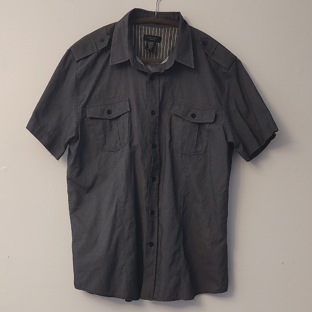 Structure Charcoal Gray Casual Button-Down Shirt L